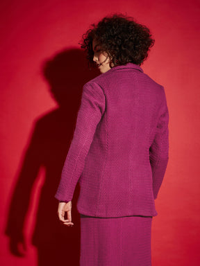 Magenta Tweed Notch Collar Blazer-SASSAFRAS