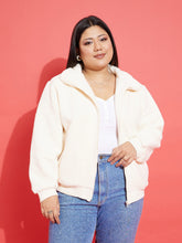 White Fur Zipper Jacket-SASSAFRAS Curve