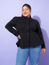 Black Fleece Button Peplum Jacket-SASSAFRAS Curve