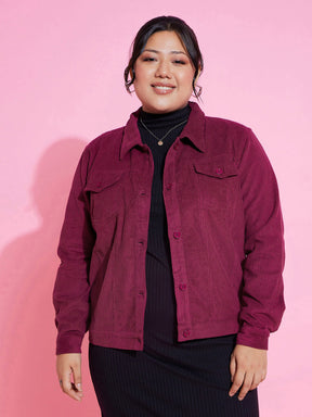 Burgundy Corduroy Button Jacket-SASSAFRAS Curve