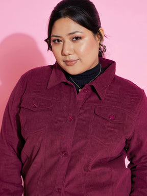 Burgundy Corduroy Button Jacket-SASSAFRAS Curve