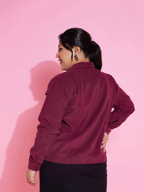 Burgundy Corduroy Button Jacket-SASSAFRAS Curve