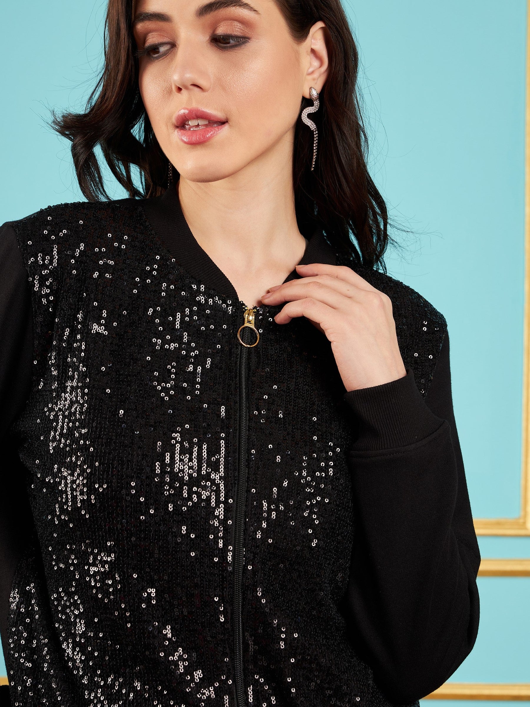 Black Sequin Jacket Glittery Blazer Fashion Flipping Sequins