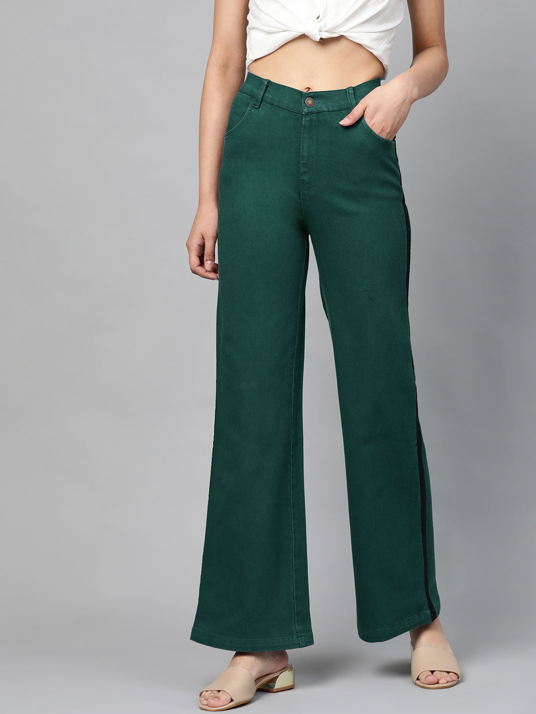 Emerald Green Side Tape Bell Bottom Jeans