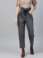 Navy Washed Paper Bag Waist Jeans-Jeans-SASSAFRAS