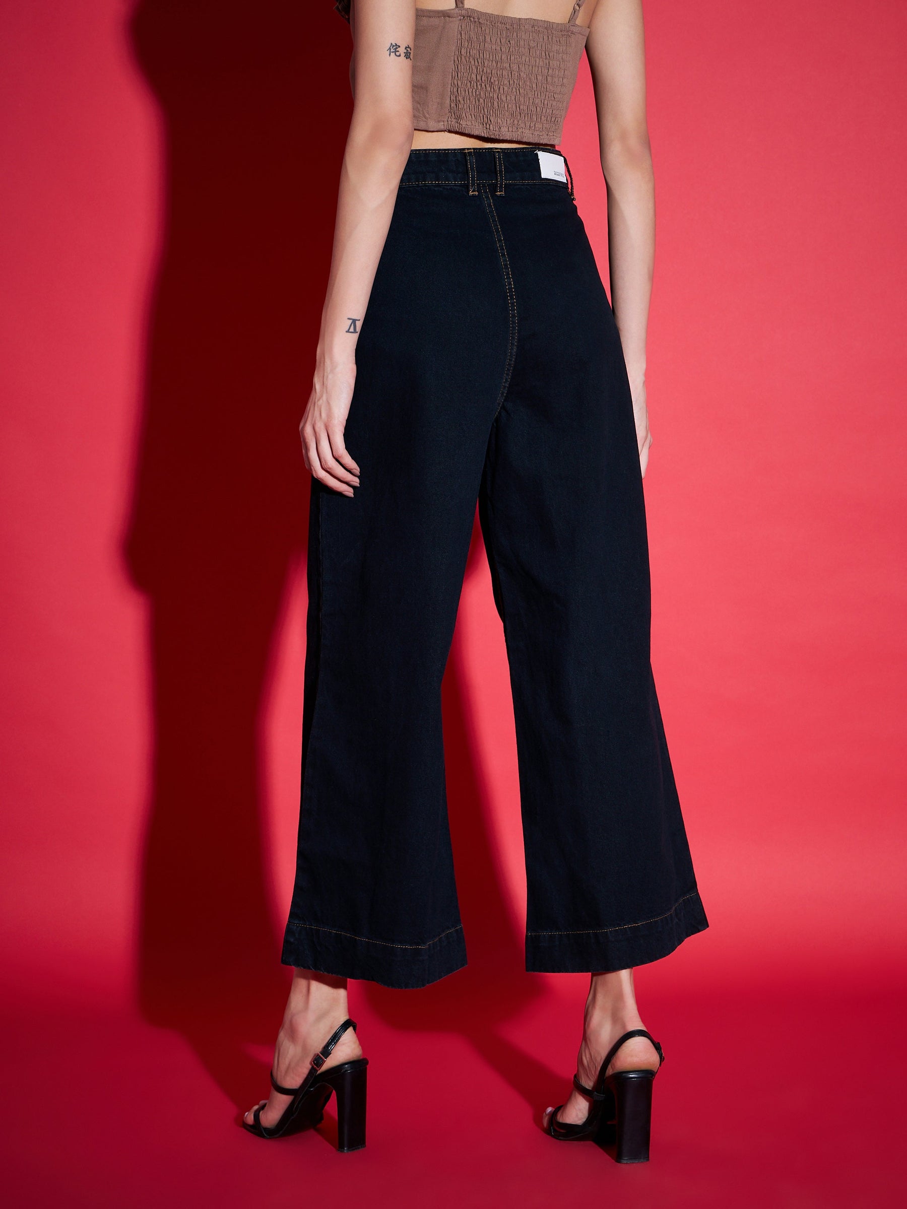 Black Wide Leg Jeans-SASSAFRAS