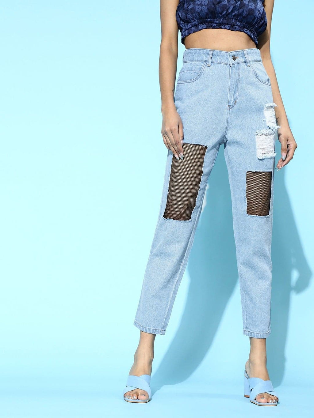 Mesh Patchwork Jeans Women Pacthed Jeans High Waisted Jeans 