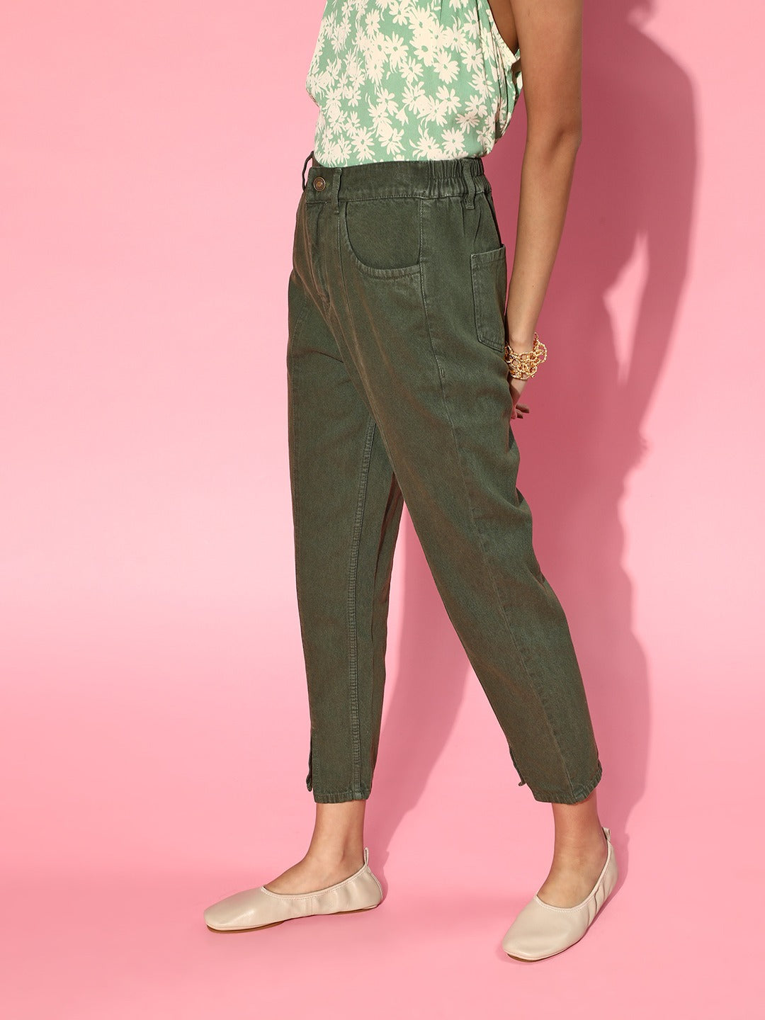 Buy FAB QUEENS Women's Cotton Flex Straight Casual Trouser Pant for Women  Slim Fit Pants for Kurtis Bottom Wear Bottle Green at Amazon.in