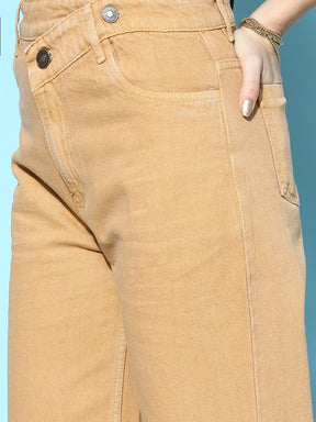 Women Khaki Wrap Detail Jeans