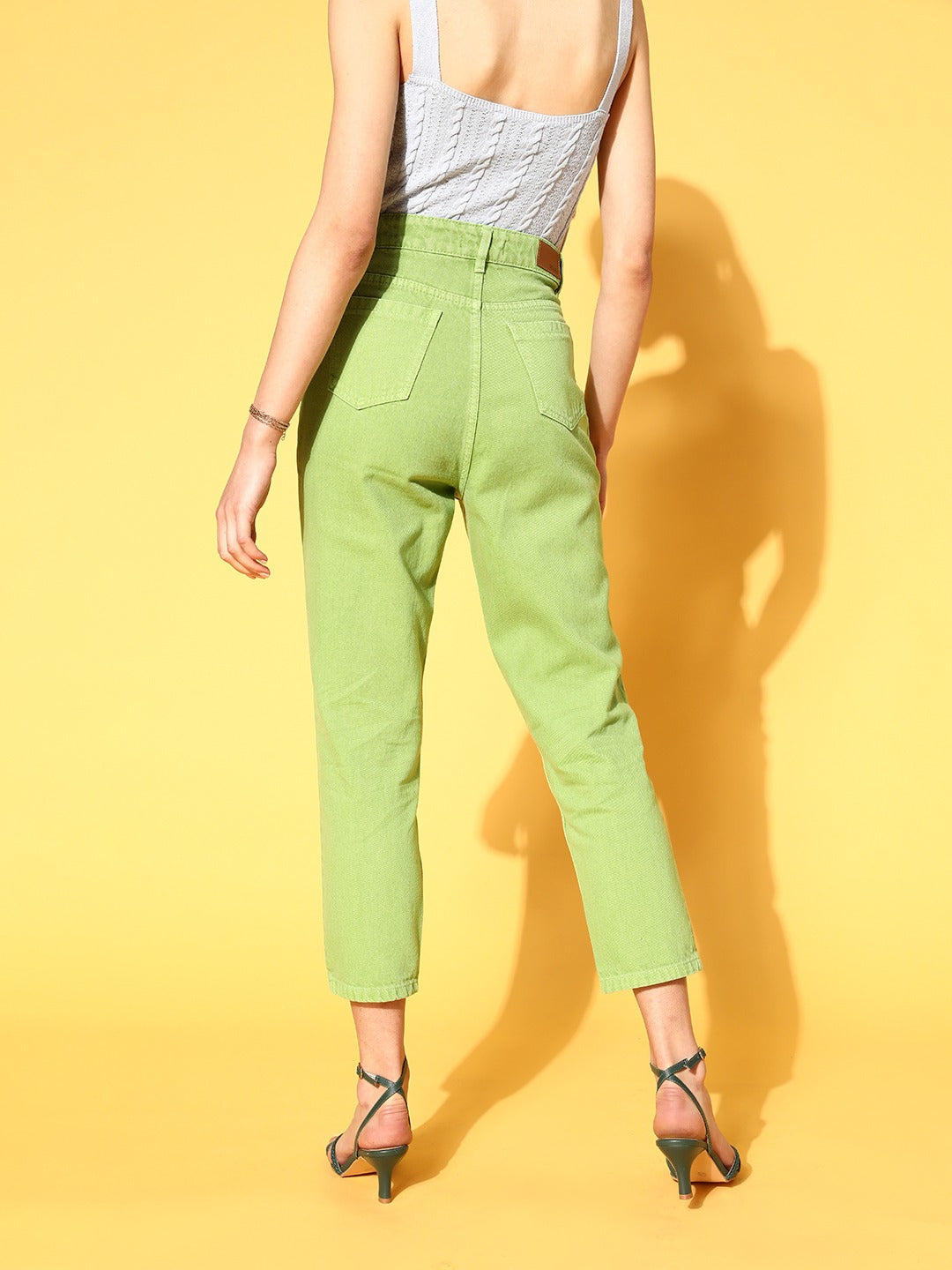 Women Neon Green Carrot Fit Pastel Jeans