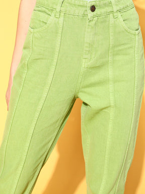 Women Neon Green Carrot Fit Pastel Jeans