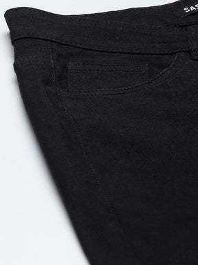 Women Black Distressed Slit Jeans