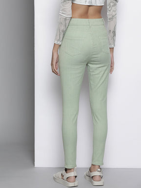 Women Safari Green Stretchable Twill Skinny Jeans