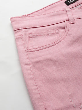 Women Pink Stretchable Twill Skinny Jeans
