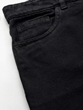 Women Black Side Chain Slit Jeans