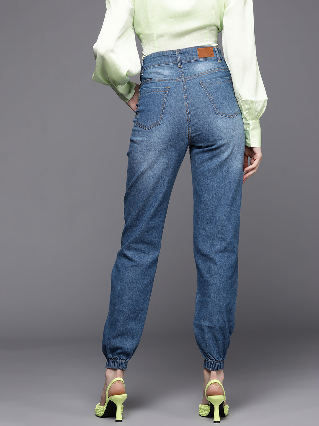 Women Blue Front Distressed Jogger Jeans