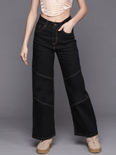Black Contrast Stitch Detail Straight Jeans-SASSAFRAS