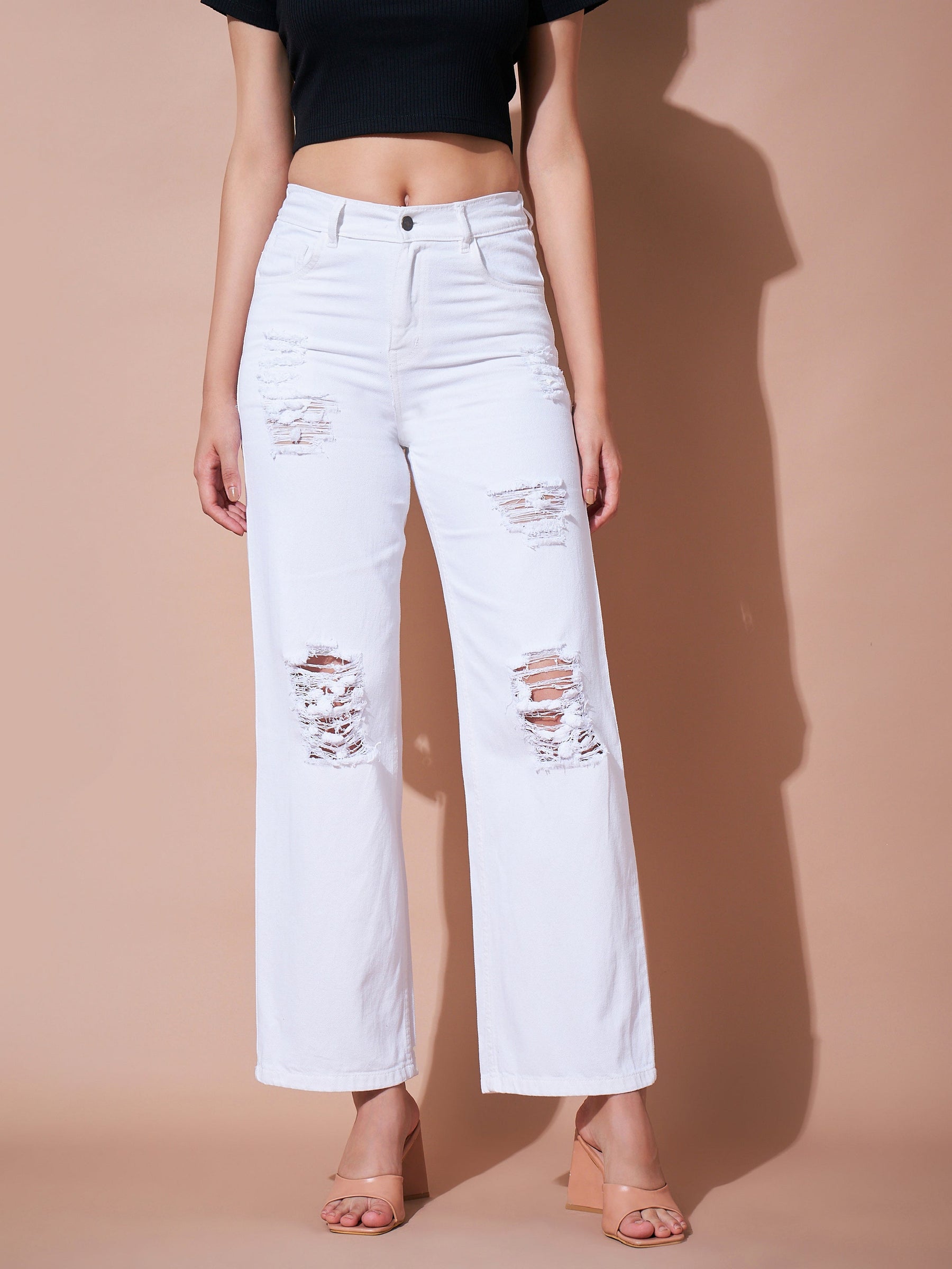 Buy W White Regular Fit Straight Flat Front Trousers for Women Online @  Tata CLiQ
