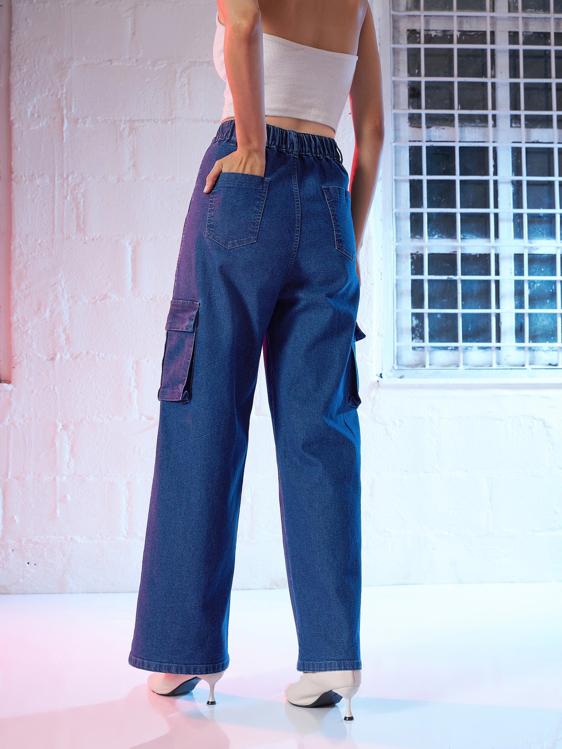 Buy Blue Side Pocket Cargo Jeans Online At Best Price