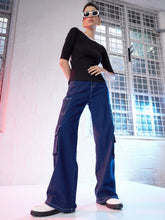 Blue Boxy Pockets Cargo Jeans -SASSAFRAS