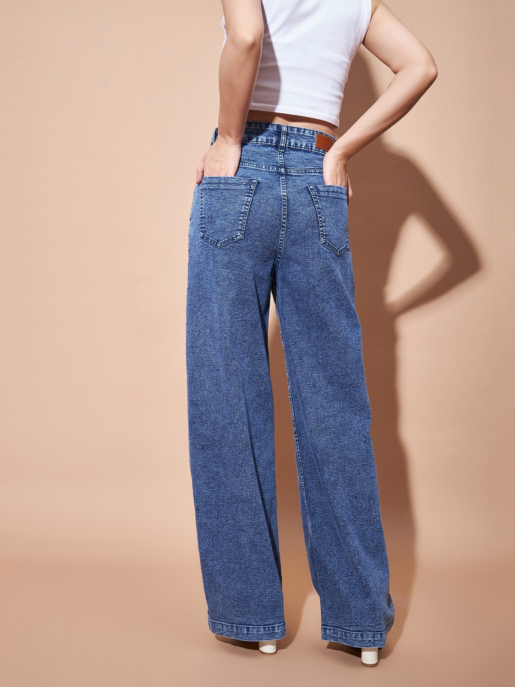 Blue High Waist Seam Detail Straight Jeans-SASSAFRAS BASICS