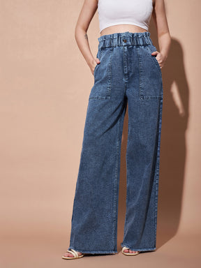 Blue Paper Bag Waist Straight Jeans-SASSAFRAS BASICS