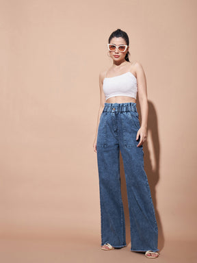 Blue Paper Bag Waist Straight Jeans-SASSAFRAS BASICS