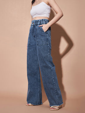 Blue Paper Bag Waist Straight Jeans-SASSAFRAS BASICS