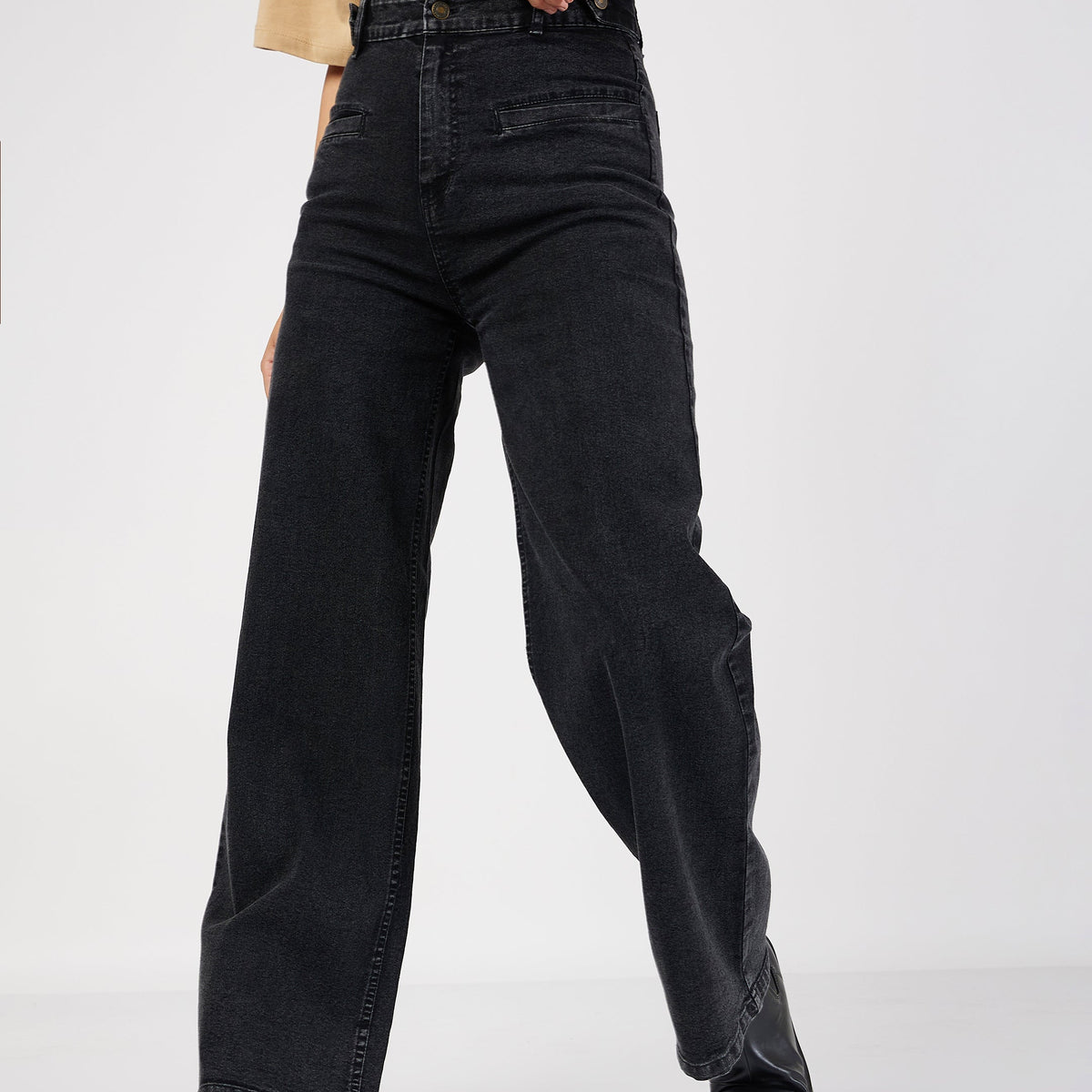 Buy Women Black Bone Pocket Straight Jeans Online at Best Price