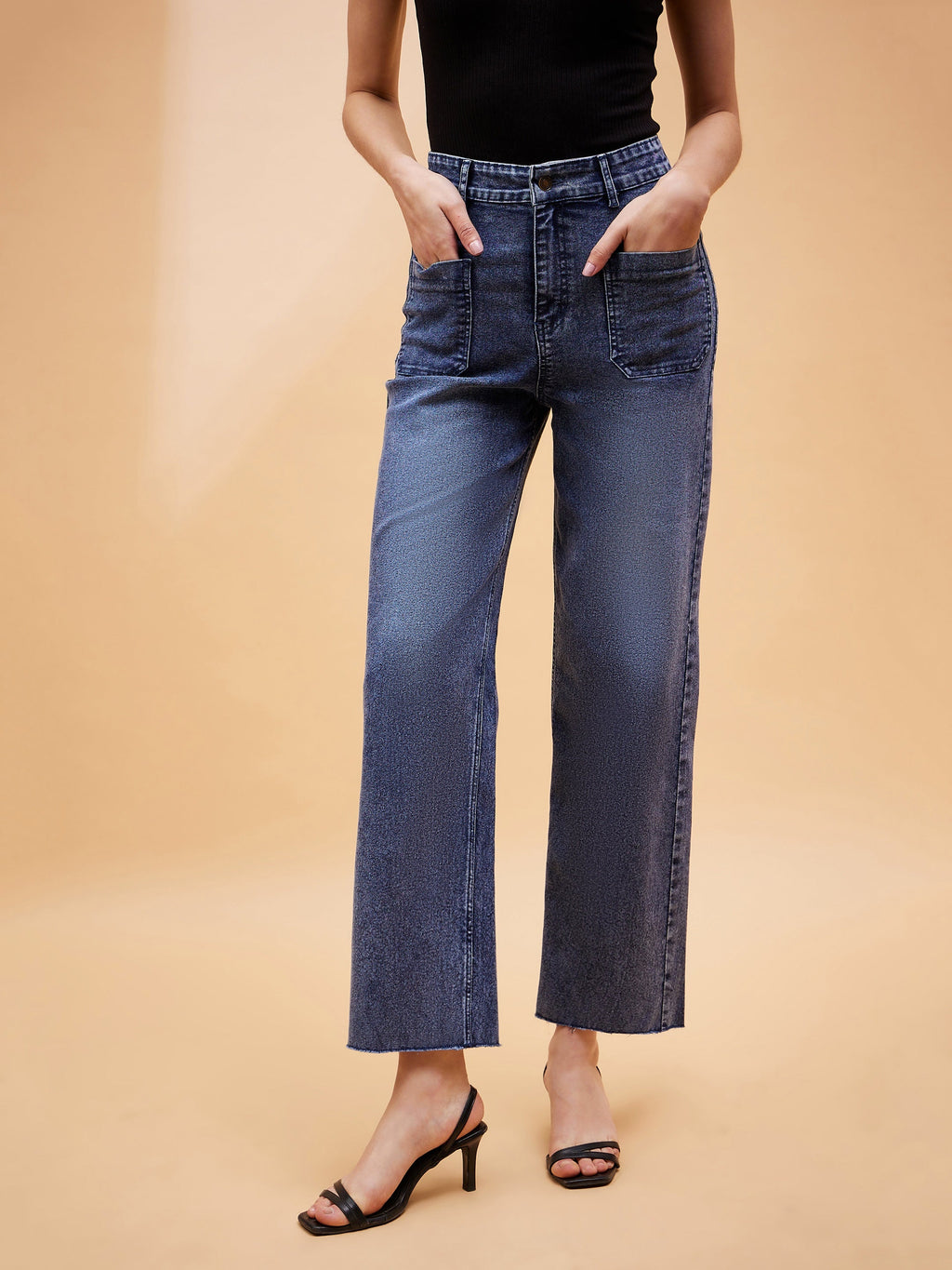 Women Blue Side Pocket Cargo Jeans
