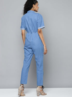 Blue Denim Belted Jumpsuit