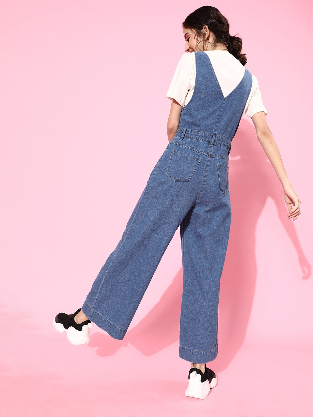 Fit And Flare Zip Through Denim Dungaree Jumpsuit  Nasty Gal