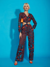 Navy Floral Twisted Waist Cut Out Jumpsuit-SASSAFRAS