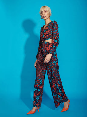 Navy Floral Twisted Waist Cut Out Jumpsuit-SASSAFRAS