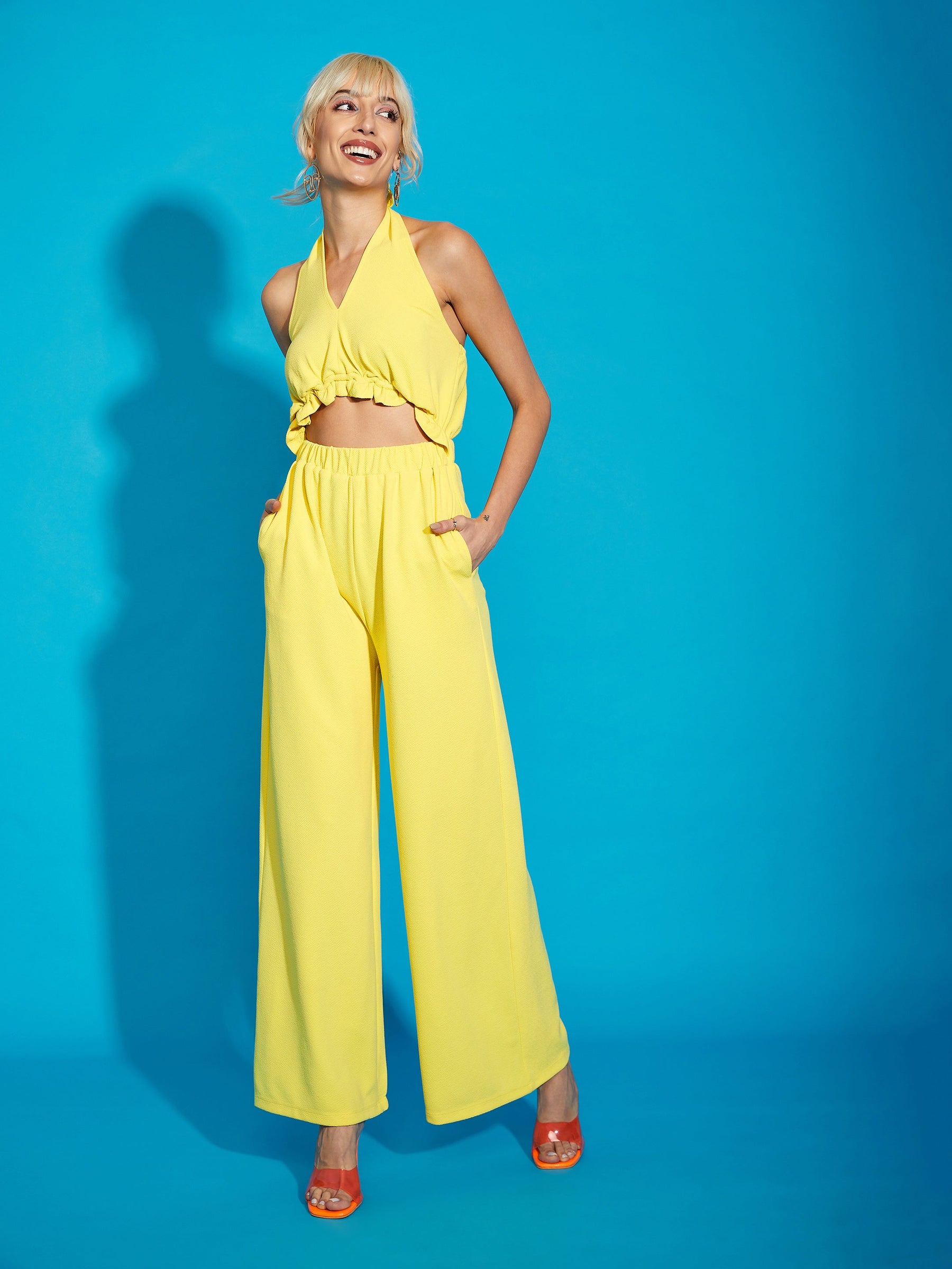 Yellow halter neck store jumpsuit