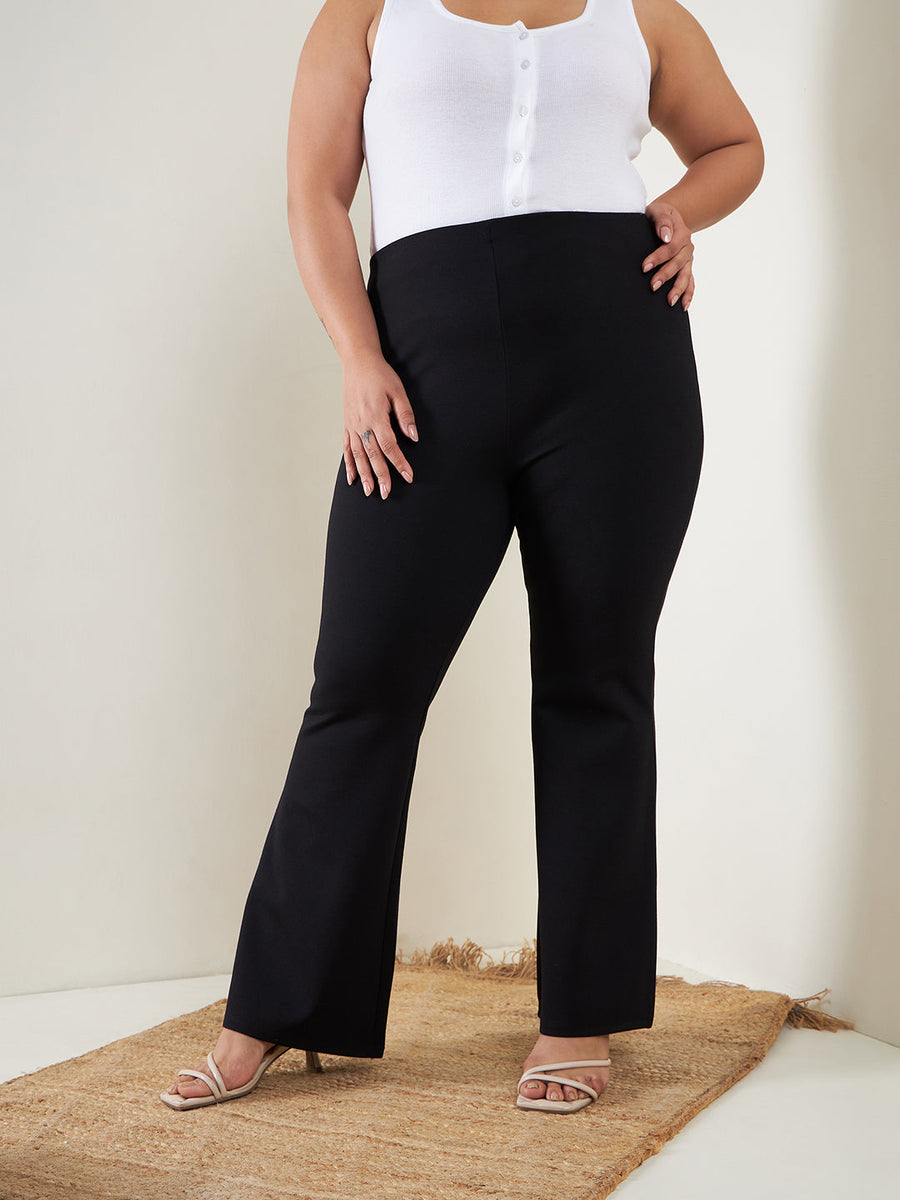 Buy Black Bell Bottom 4-Way Stretch Trousers Online At Best Price