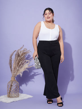 Black Bell Bottom Trousers-SASSAFRAS Curve