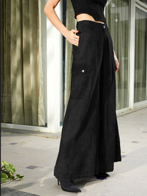 Black Tencel Wide Leg Pants-SASSAFRAS