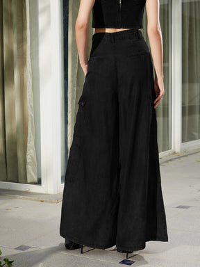 Black Tencel Wide Leg Pants-SASSAFRAS