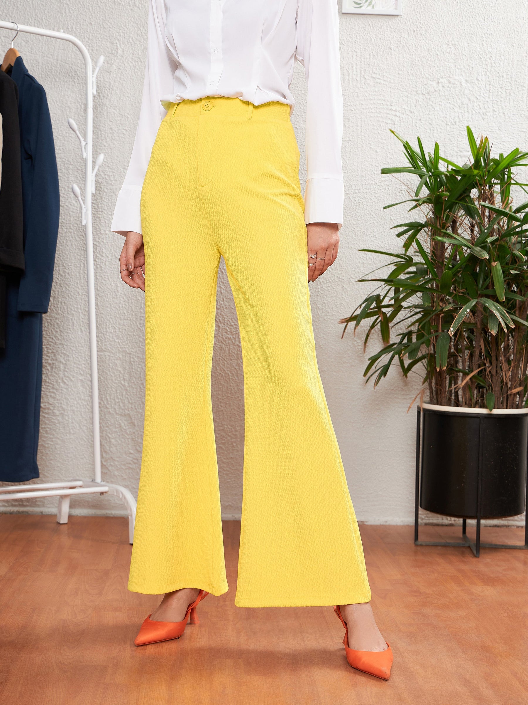 Merchant Archive Woolcrepe flared pants  Flare pants Mustard yellow pants  High waisted flare pants