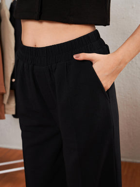 Black Front Darted Palazzo Pants-SASSAFRAS worklyf