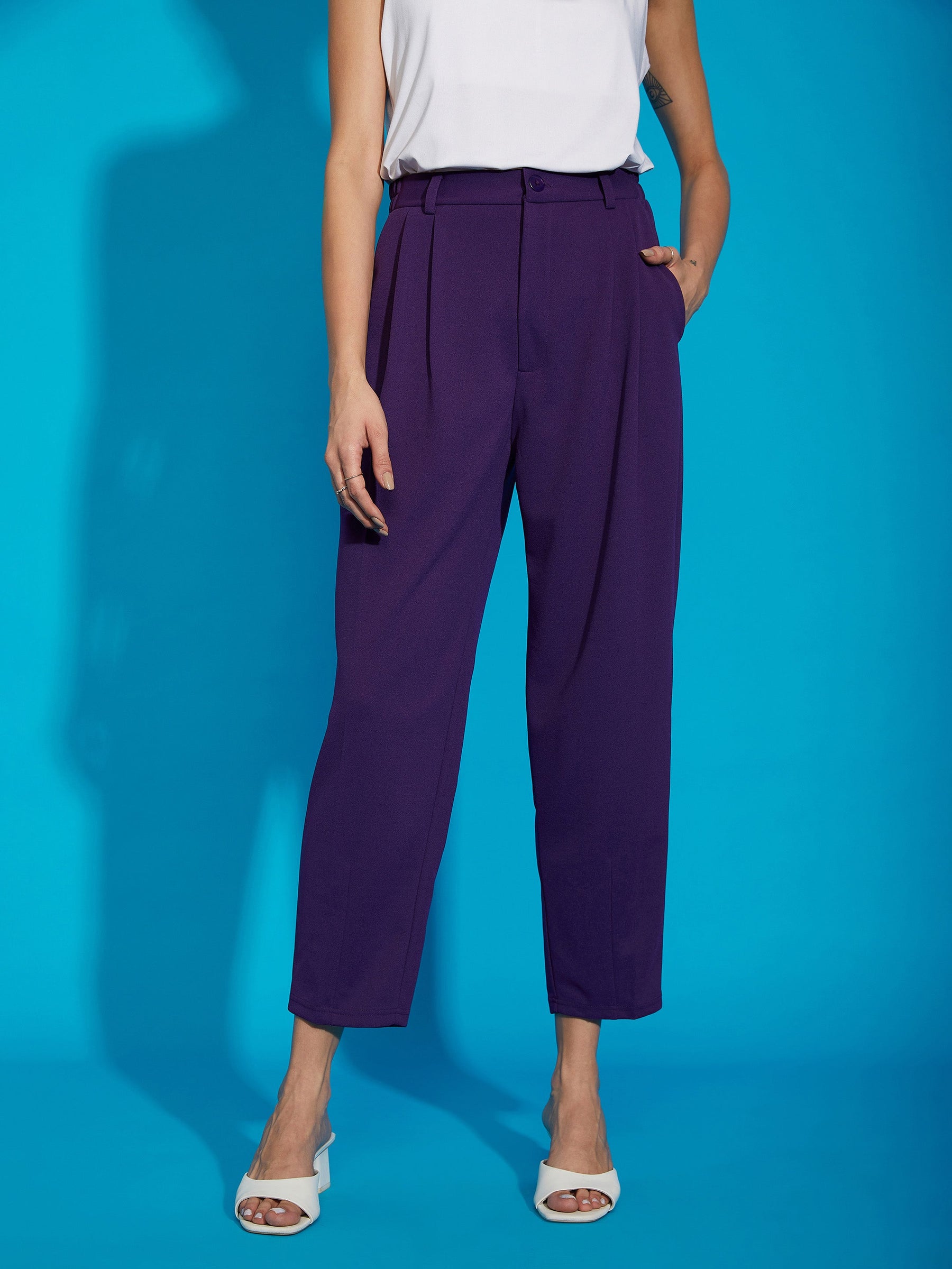 Buy Online Plus Size Women Purple Solid StraightFit Track Pants at best  price  Plussin