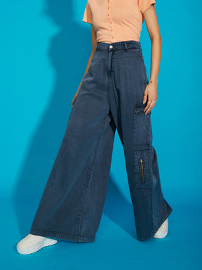 Grey Acid Wash Tencel Wide Leg Pants-SASSAFRAS