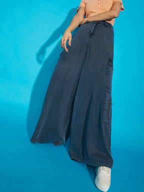 Grey Acid Wash Tencel Wide Leg Pants-SASSAFRAS