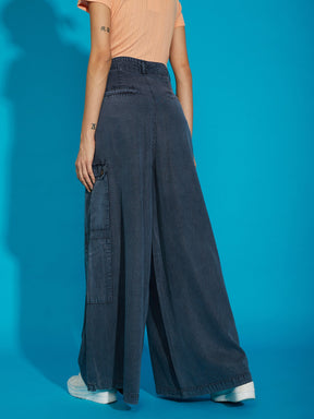 Grey Acid Wash Tencel Wide Leg Pants-SASSAFRAS