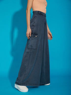 Grey Acid Wash Tencel Wide Leg Pants-SASSAFRAS