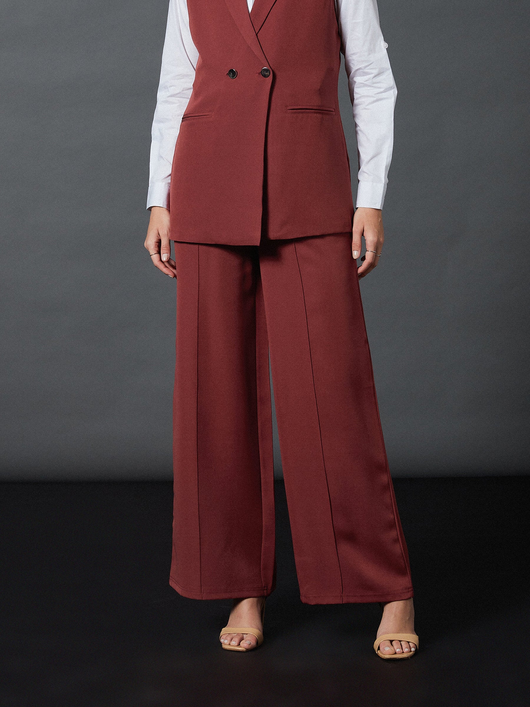 Rust Front Darted Palazzo Pants-SASSAFRAS worklyf