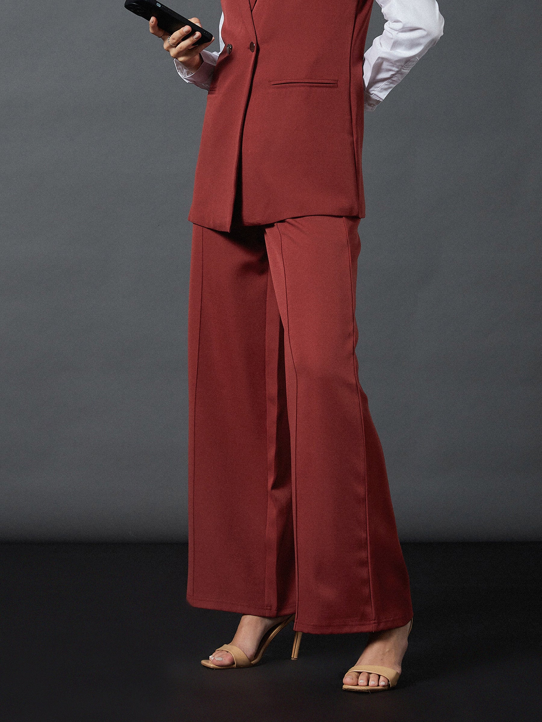 Rust Front Darted Palazzo Pants-SASSAFRAS worklyf