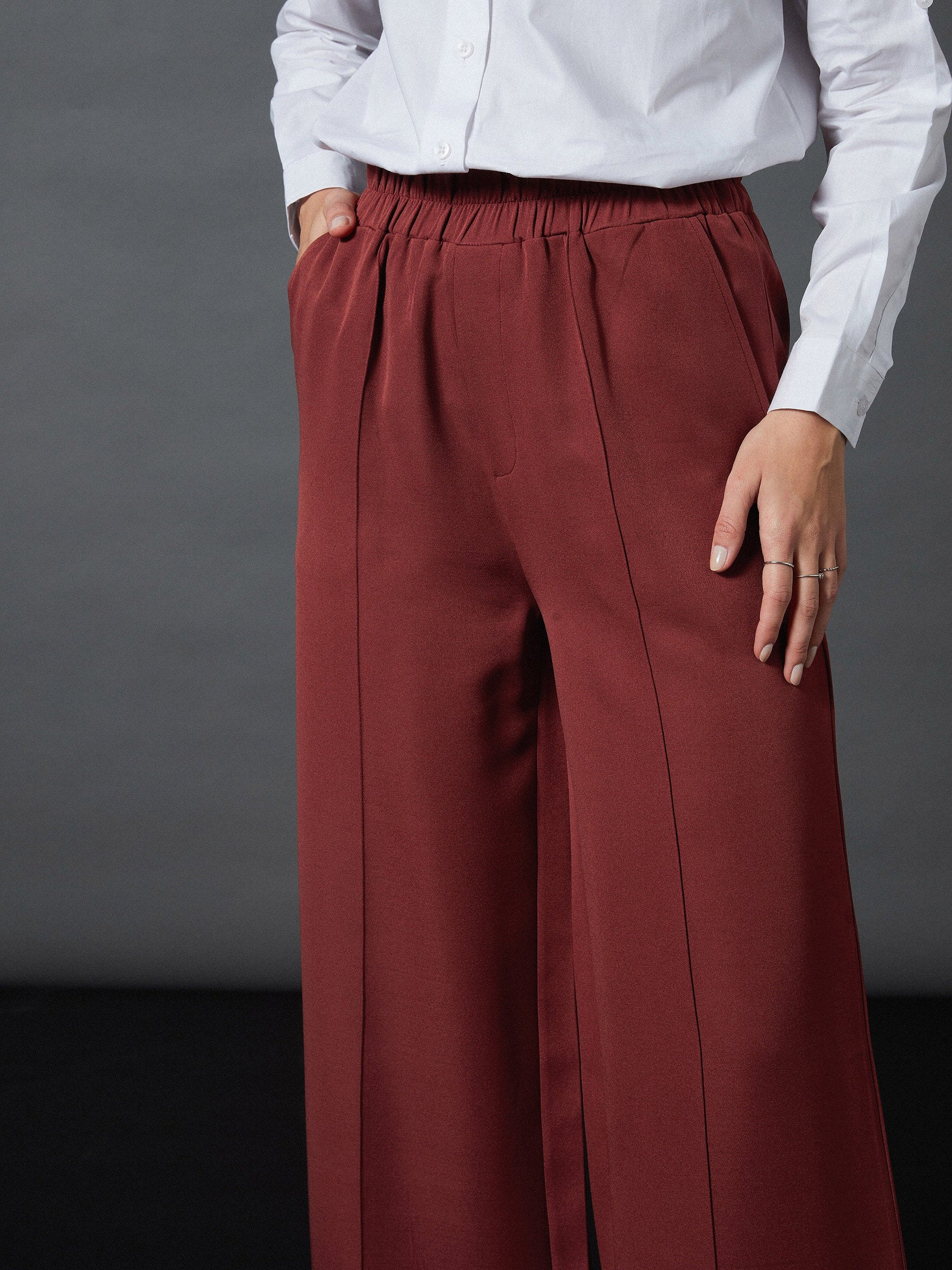 Rust Front Darted Palazzo Pants-SASSAFRAS worklyf