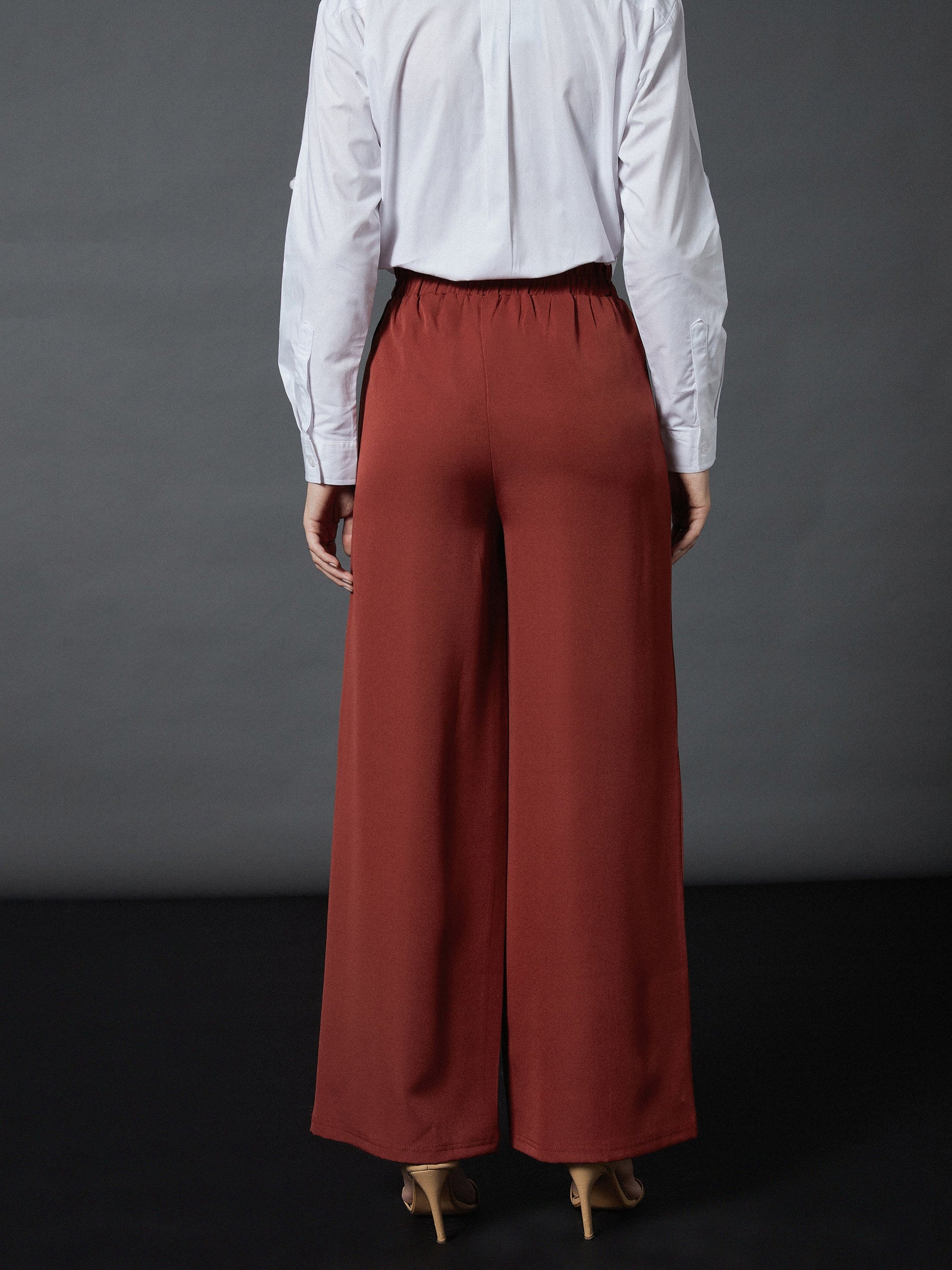 Rust Front Darted Palazzo Pants-SASSAFRAS worklyf